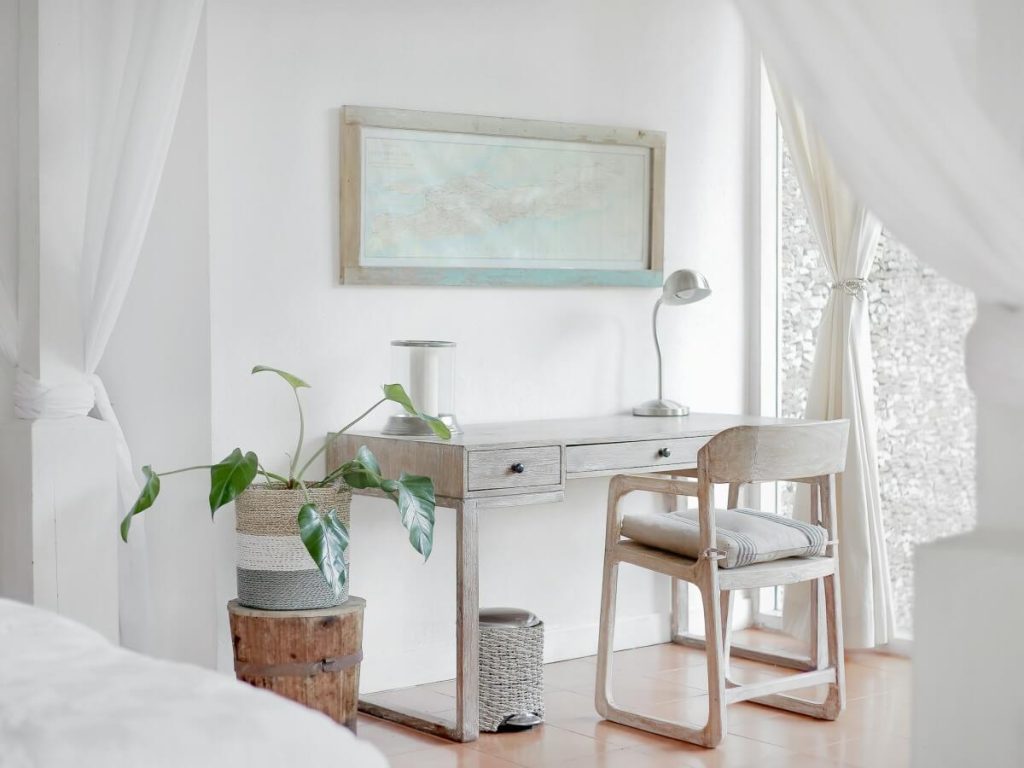 A Minimalistic Office Setup in an Open Space Bedroom