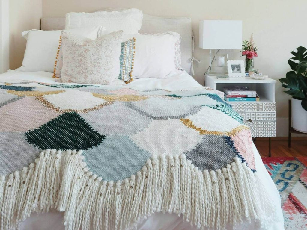 Boho Organic Modern Bedroom with Layered Textures and Pops of Color