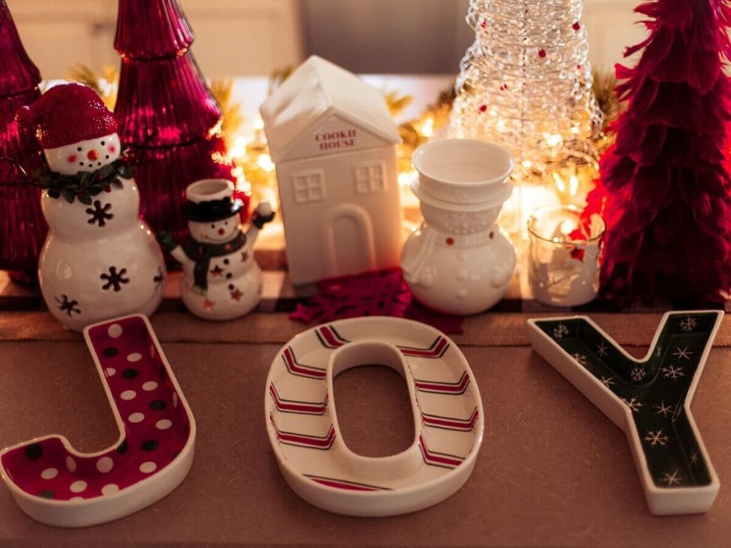 Joy Sign and Christmas Ornaments Holiday Display